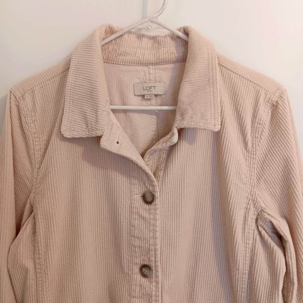 Cream Beige Corduroy, Barn Jacket Chore Coat Button Front 100% Cotton Women's M - Picture 5 of 10